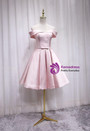 Simple Pink Satin Off the Shoulder Homecoming Dress