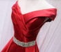 Simple Red Satin Off the Shoulder Beading Homecoming Dress