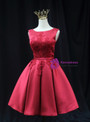 Burgundy Satin Lace Appliques Beading Homecoming Dress