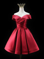 Burgundy Off the Shoulder Satin Homecoming Dress