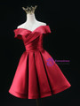 Burgundy Off the Shoulder Satin Homecoming Dress