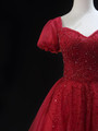 Burgundy Tulle Sequins Beading Homecoming Dress