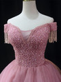 Pink Tulle Off the Shoulder Beading Sequins Homecoming Dress