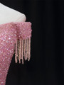 Pink Tulle Off the Shoulder Beading Sequins Homecoming Dress