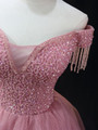 Pink Tulle Off the Shoulder Beading Sequins Homecoming Dress