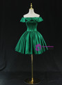 Green Satin Off the Shoulder Homecoming Dress