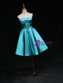 Simple Blue Satin Strapless Bow Homecoming Dress