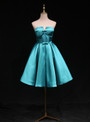 Simple Blue Satin Strapless Bow Homecoming Dress