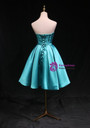 Simple Blue Satin Strapless Bow Homecoming Dress