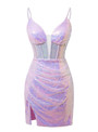 Purple Sequins Spaghetti Straps Homecoming Dress