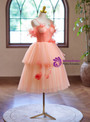 Orange Tulle Spaghetti Straps Flower Homecoming Dress