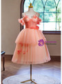 Orange Tulle Spaghetti Straps Flower Homecoming Dress