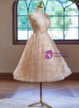 Champagne Lace Spaghetti Straps Homecoming Dress