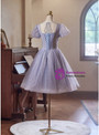 Purple Tulle Sequins Puff Sleeve Homecoming Dress