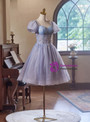 Purple Tulle Sequins Puff Sleeve Homecoming Dress