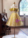 Yellow Tulle Sequins Flower Off the Shoulder Homecoming Dress
