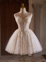 Beige Tulle Sweetheart Beading Sequins Homecoming Dress
