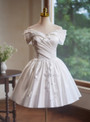 White Satin Off the Shoulder Homecoming Dress