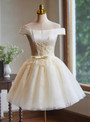 Champagne Tulle Appliques Homecoming Dress