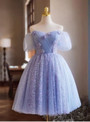 Purple Tulle Pleats Sequins Homecoming Dress