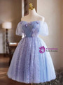 Purple Tulle Pleats Sequins Homecoming Dress