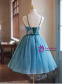 Blue Tulle Straps Oil Painting Pattern Homecoming Dress