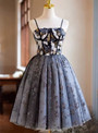 Black Tulle Sequins Embroidery Spaghetti Straps Homecoming Dress