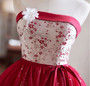 Burgundy Tulle Sequins Print Strapless Homecoming Dress
