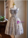 Gray Tulle Sequins Spaghetti Straps Homecoming Dress