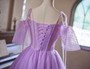 Purple Tulle Spaghetti Straps Short Sleeve Homecoming Dress