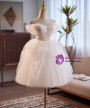 White Tulle Pearls Pleats Wedding Dress