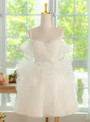 White Tulle Sequins Pearls Homecoming Dress