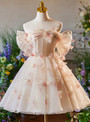 Champagne Tulle 3D Flower Homecoming Dress