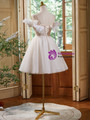 White Tulle Lace Straps Pearls Homecoming Dress