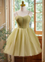 Simple Green Tulle Spaghetti Straps Pleats Homecoming Dress