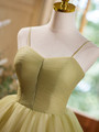 Simple Green Tulle Spaghetti Straps Pleats Homecoming Dress