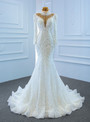 White Mermaid Tulle Backless Appliques Beading Wedding Dress