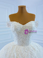 White Off the Shoulder Tulle Appliques Wedding Dress