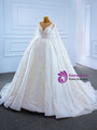 White Tulle Sequins Pearls Wedding Dress
