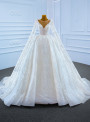 White Tulle Sequins Pearls Wedding Dress