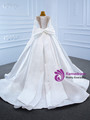 White Satin Long Sleeve Beading Wedding Dress With Bow