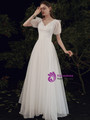 White Tulle V-neck Puff Sleeve Wedding Dress