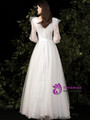 White Lace Long Sleeve V-neck Pregnant Wedding Dress