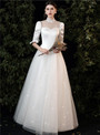 White Tulle Short Sleeve High Neck Wedding Dress