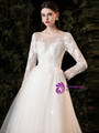 White Tulle Appliques Long Sleeve Wedding Dress