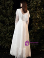 White Long Sleeve Tulle Lace V-neck Wedding Dress