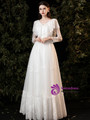 White Long Sleeve Tulle Lace V-neck Wedding Dress