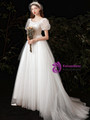 White Tulle Appliques Square Puff Sleeve Wedding Dress