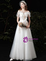 White Tulle Spaghetti Straps Appliques Wedding Dress