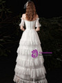 White Tulle Lace Off the Shoulder Short Sleeve Wedding Dress